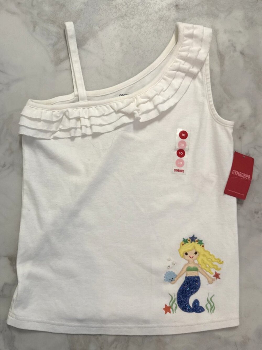 Gymboree Girls Shirt 10 White Sleeveless Ruffle Mermaid Sequin Beach Top Fun NEW
